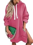 Women's Oversized Casual Pullover Long Sleeve Split Hem Drawstring Hoodies Dress With Kangaroo Pocket
