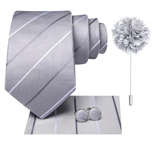 Image of Hi-Tie Men's Silk Ties Formal Woven Classic Necktie Pocket Square Cufflinks Lapel Pin Set Wedding Business