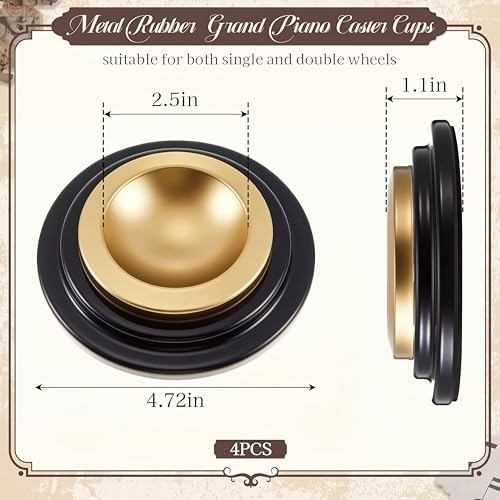 Image of 4 Pcs Piano Caster Cups, Double Layer, Metal Rubber | Metal Rubber Caster Cups, for Hardwood Floors, Grand Piano Floor Protectors, Heavy Duty Non-slip Felt Bottom Leg Pads
