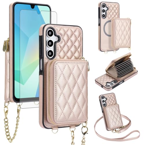 Étui magnétique détachable or rose pour Samsung Galaxy A16 5G avec sangle et protection