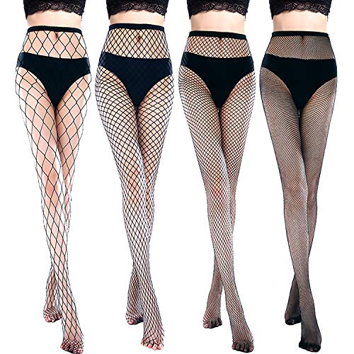 Chengu 4 Pairs Woman's High Waist Tights Rhinestone Velvet Pantyhose Fishnet Stockings, M, Style C