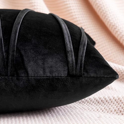 Image of Khooti Velvet Striped Cushion Cover Pack of 1-16 inchX16 inch /41X41 Cm | Black | Soft Pillow Covers Cushion Case for Sofa Bedroom Living Room Chair Car, Cushion Cover with Zig Zag Pattern