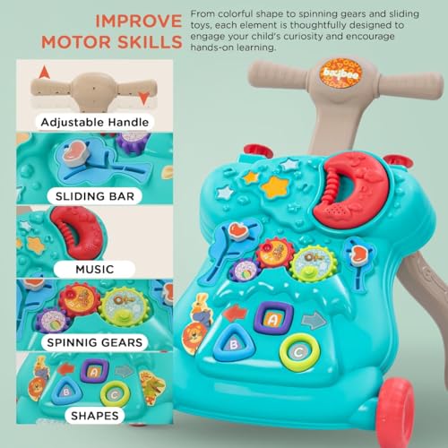 Image of Baybee Lilo Baby Walker for Kids, Baby Push Walker with Music, Rotating Gears & Grip Handle | Activity Kids Walker for Baby Toddlers | Walkers for 0 to 2 Years Boy Girl (Teal Green)