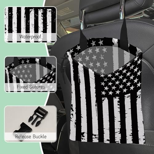 Image of Retro American Flag Car Trash Bag,Hanging Drawstring Car Garbage Bag,Waterproof Canvas Car Back Seat Organizer with Adjustable Buckle,for Vehicles,SUVs,Camping,Road Trips