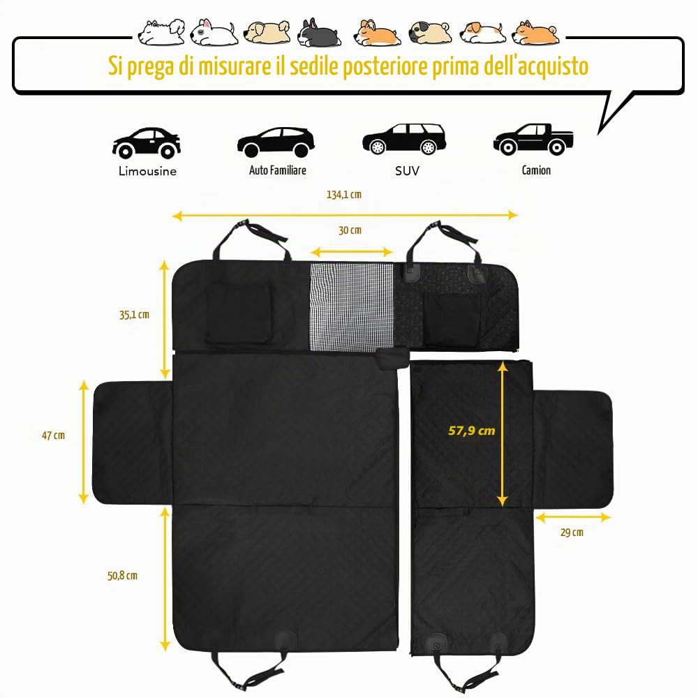 Vailge - Coprisedile per auto per sedile posteriore, 6 in 1, per cani, design ad amaca, 100% impermeabile, compatibile con sedili divisi 60/40, finestrella in rete, antiscivolo e antigraffio, standard