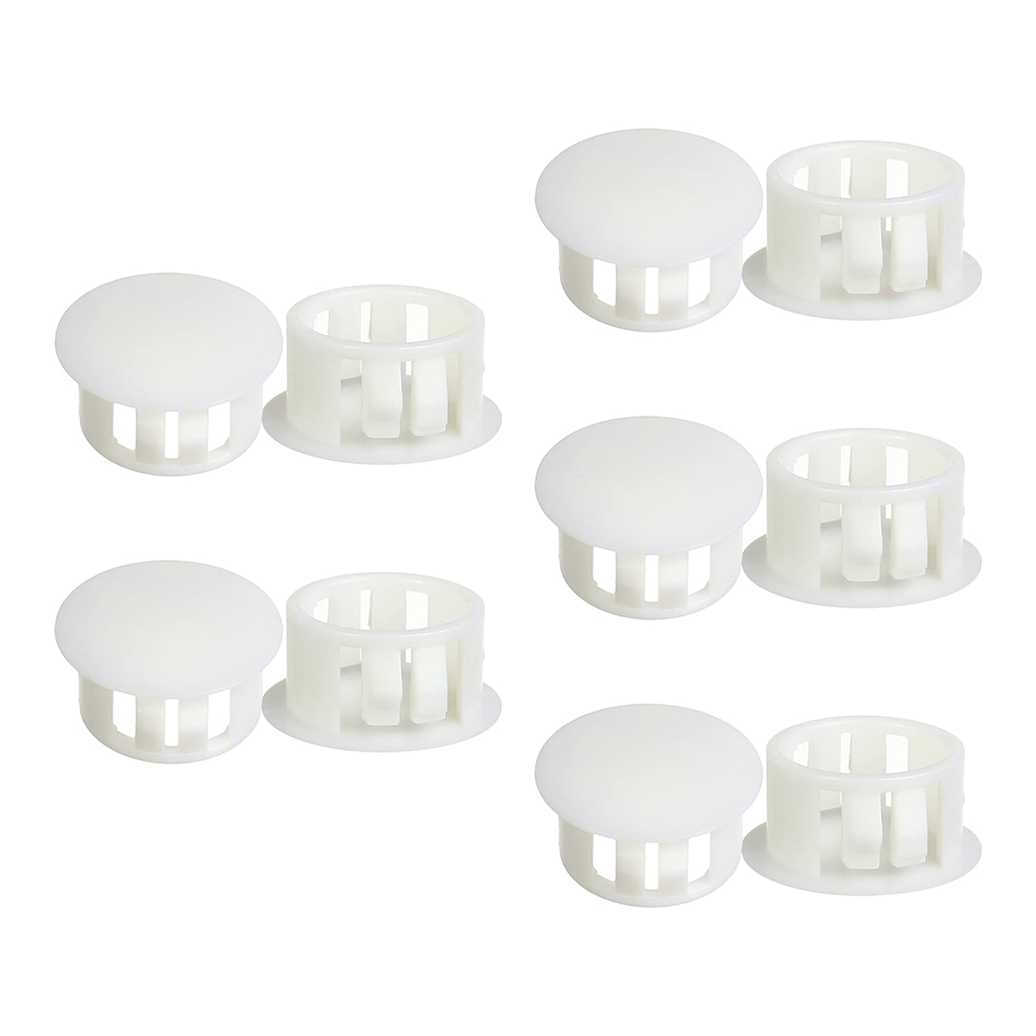 Heyiarbeit 10pcs Hole Plugs 5/8" / 16mm Nylon Plastic Round Snap in Type Locking Hole Tube Furniture Fencing Post Pipe Insert End Caps White Tone