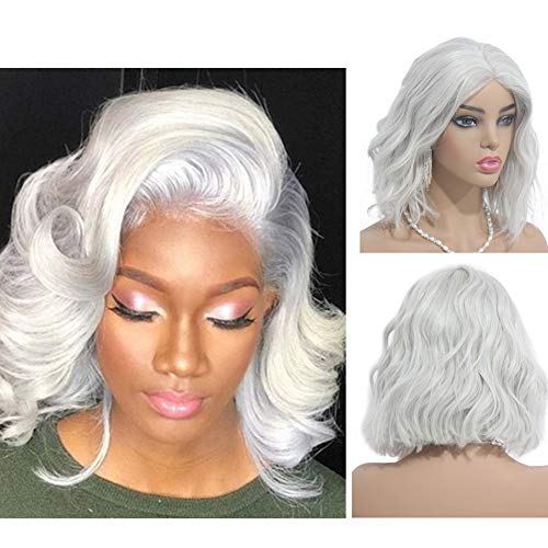 Loviness Short Body Wave Bob Wig Human Hair Wigs Lace Front Glueless Short Wavy Hair Wigs 180% Density 13X4 Frontal Pre Plucked For Black Women Silver Grey 8 inches