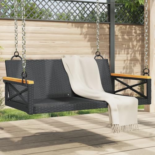 Xhnifbn 2-Seat Black Poly Rattan Swing Bench 42.9 x 24.4