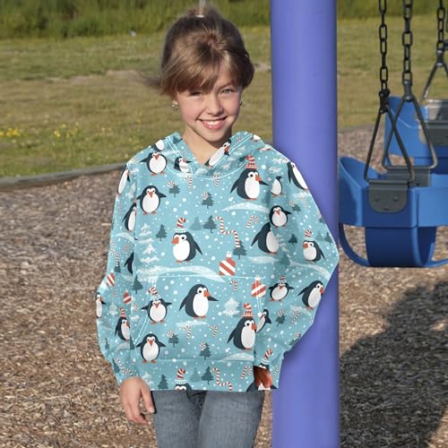 Kids Hoodies Sweaters Christmas Xmas Penguin Hooded Sweatshirts with Big Pockets for Boys Girls B04004394