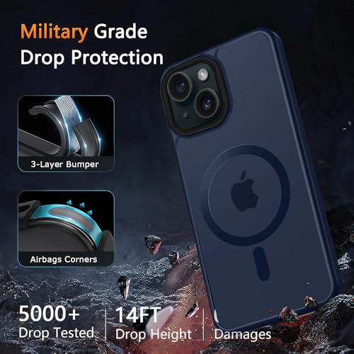 Image of iPhone 15 Plus Magsafe Hard Back Case | Matte Design & 360 Protection | Military-Grade Apple iPhone 15 Plus Cover | Strong Magnet Back - Blue