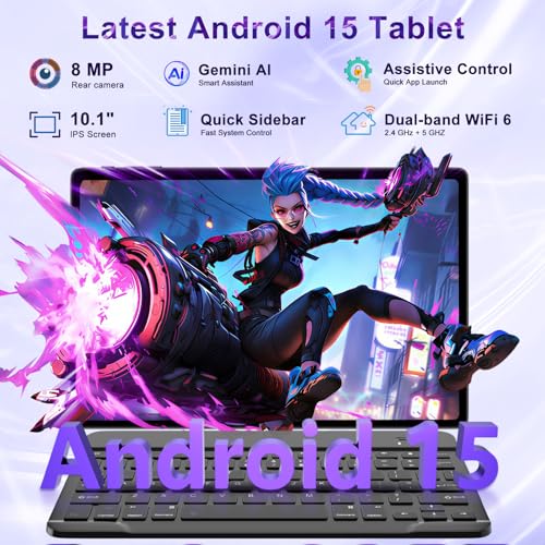 Image of Tablet 2026 Android 15 Tablets with 2.0GHz Octa-Core, 30GB 64GB 2TB Expand, 10 inch Tablet with Keyboard, FHD IPS Display, Gemini AI, 8MP Camera, WiFi 6, 6000mAh, Widevine L1, BT 5.0 -Black