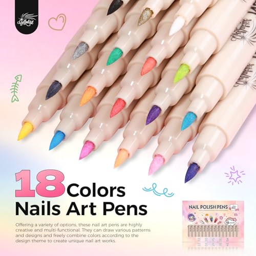Image of Nail Art Pens,18 Colors 0.7mm 3D Nail Polish Pens for Women | Quick-Dryings, Nail Marker for DIY Paint /Dotting /Liner, Home & Salon Manicure Tools, Great Gift, Non-Toxic, Beginner Friendly
