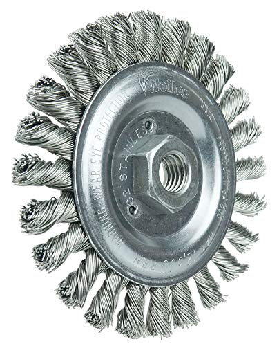 Image of Weiler 09866 Roughneck Jr. 5 inch Filler Pass Weld Cleaning Brush, .023 inch Stainless Steel Wire Fill, 5 /8 inch-11 UNC Nut, Made in The USA (Pack of 5)