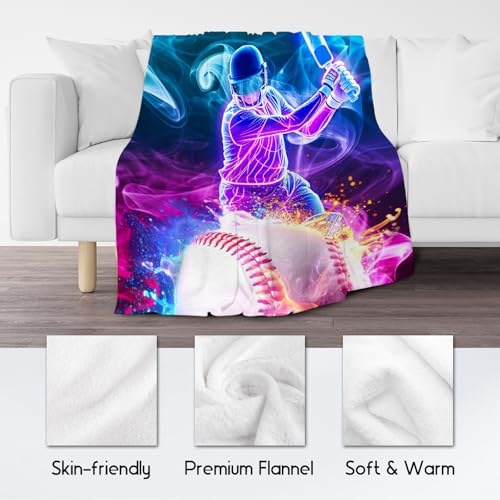 Baseball Blanket for Kids, Boys Blankets Gifts, Soft Fleece Sports Theme Throw for Couch, 50"x60"