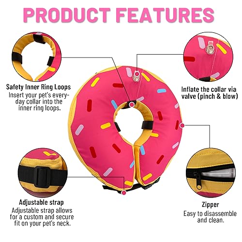 Image of Large Dog Donut Collar - Dog Cone Alternative Dog Cone Collar Alternative After Surgery. Dog Donut Cones for Large Dogs. Inflatable Dog Collars for After Surgery (S-Neck : 7 inch- 9.5 inch)