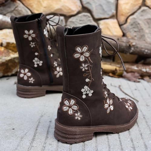 Bottines courtes rétro à fermeture éclair et bottes femme talon rond - 5