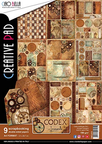 CIAO BELLA PAPER PPR P 9/PKG, Codex Leonardo, 9 diseños/1 cada uno, talla única