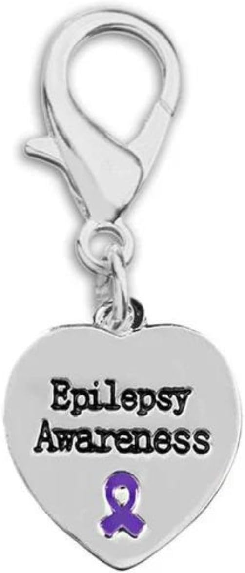 Purple Ribbon Hanging Charms in Heart and Ribbon-Shaped for Alzheimer's, Crohn's Disease, Lupus, Fibromyalgia and Pancreatic Cancer Awareness - Perfect for Bracelets, Purses, Zipper Pull, Dog & Cat’s Collar, Support Groups, Fundraisers and More!