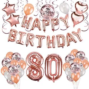 HOWAF Rose Gold 80. Geburtstag deko für Frauen und männer, 59 Stück Happy Birthday Girlande Banner Luftballons Set…