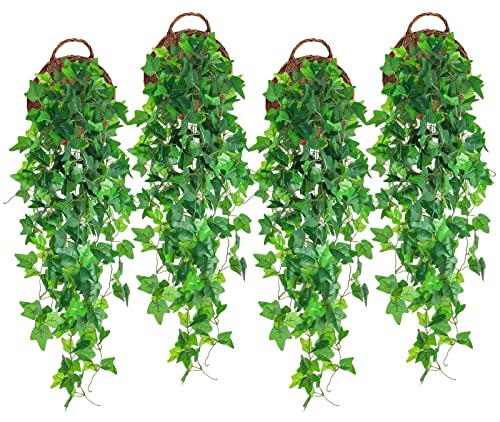 RECUTMS Fake Vines 4pcs Artificial Ivy Hanging Plant Silk Leaves Faux Greenery Garland for Room Indoor Outdoor Garden Door Wall Baskets Wedding Party Table Balcony Decor