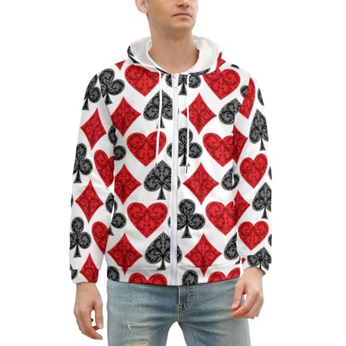 Playing Card Poker Men's Graphic Hoodies Zip Up Drawstring Hooded Sweatshirts Casual Jacket Coat Streetwear