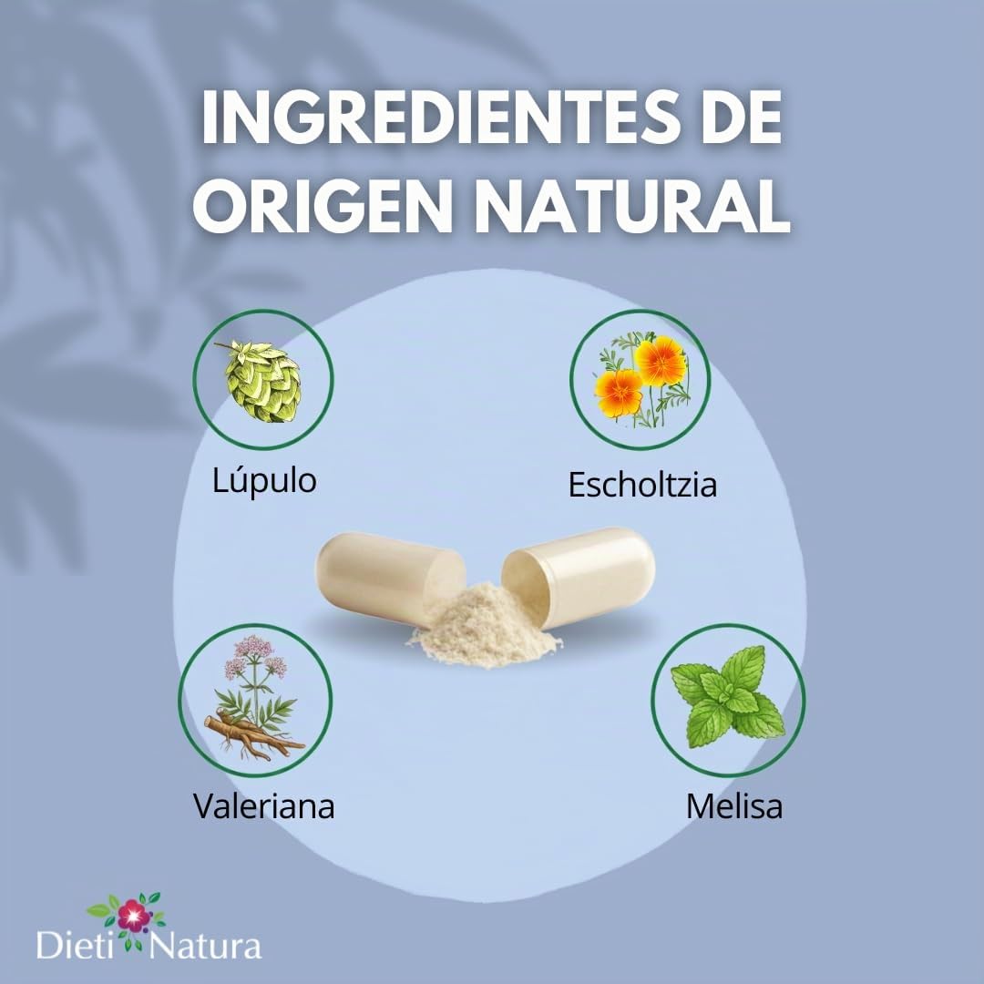 Dieti Natura Sueño Complex 200 Cápsulas de Origen Vegetal (Pack de 3) - Con Valeriana, Escholtzia, Lúpulo y Melisa - Favorece el Sueño y Calma el Sistema Nervioso - Garantía Sin OGM
