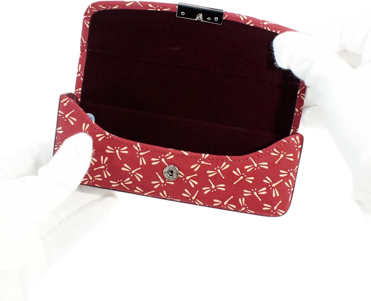 Amazon | [印傳屋] 印伝 Hメガネケース 鹿革 赤地×白漆 とんぼ柄