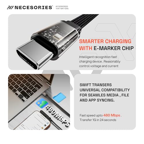 Image of Type C to C 240W Fast Cable, Built-in Invisible Mobile Stand | 480Mbps Data Transfer | 1.5M Long Nylon Braided Flat Unbreakable | Compatible with Type-C Phones | Macbook, iPad etc