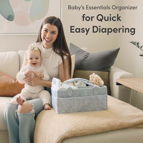 Image of PUTSKA Baby Diaper Caddy Organizer - Nursery Storage Basket for Diaper Station, Baby Basket Shower Gift List and Registry Must-Have, Newborn Essentials, Nursery Decor for Boy or Girl - Grey, Large