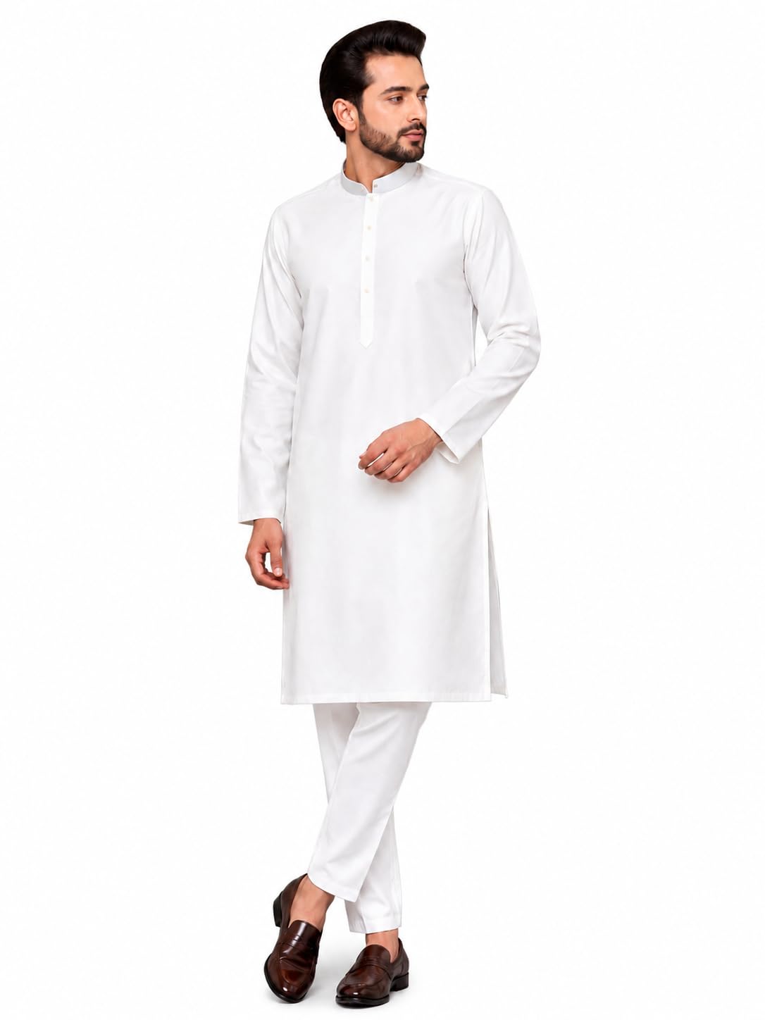 Men's Solid White Kurta with Pyjama, 100% Pure Cotton-image-22