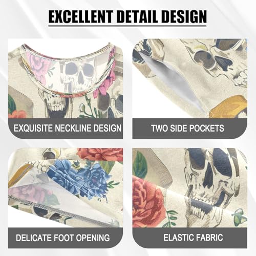 senya Short Sleeve Pajamas Sets Summer Cotton Sleepwear Skulls with Floral4