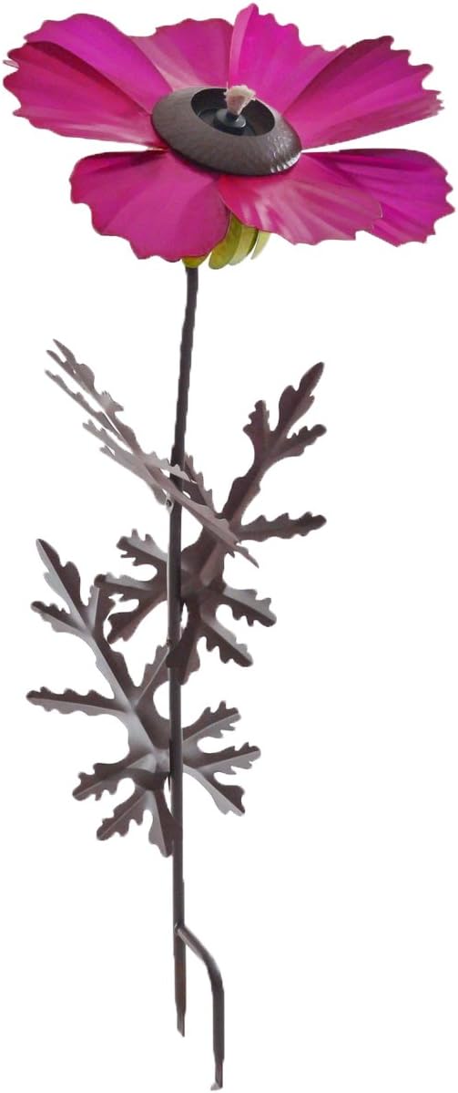 Desert Steel Flower Torch - (Pink Cosmos, 36" H x14" W) - Metal Art Citronella Garden Torch & Pathway Light w/ Refillable Lamp Oil Canister