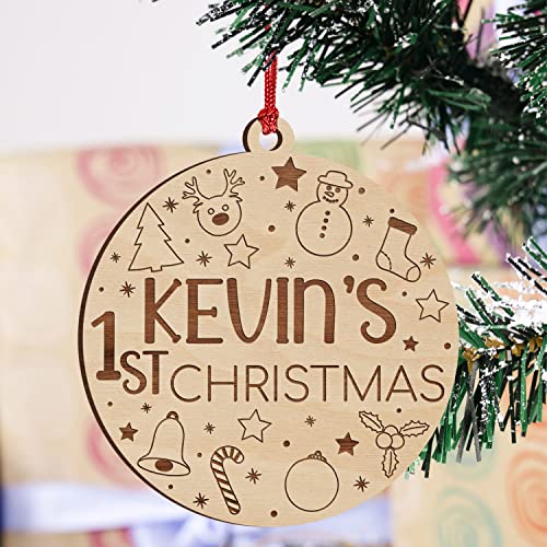 Personalized Baby's First Christmas Ornament 2024 w/Name I Newborn I Keepsake Ornaments for Baby Girl, Baby Boy - Laser Engraved Wood Ornament