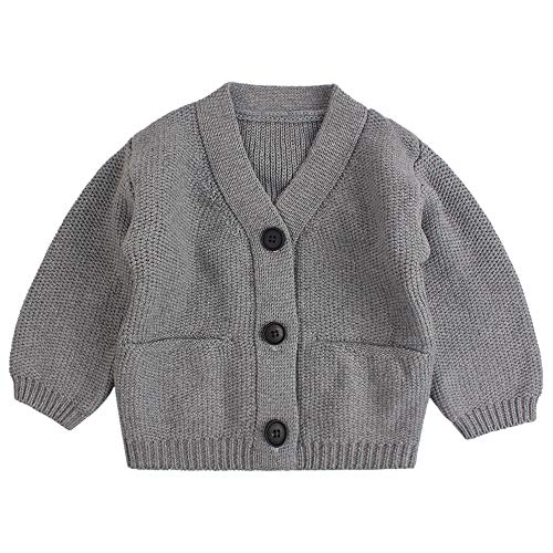 Peecabe Baby Boy Girl Sweater Children Cardigan Button-Down Coat Cotton Outfit Long Sleeve V-Neck Jacket (Gray, L)