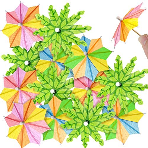100 Pieces Handmade Umbrella Picks Cocktail Umbrella Picks Green Tropical Coconut Palm Tree Paper Umbrellas Cocktail Parasol Picks Cupcake Toppers Picks For Tropical (Coconut Tree, Octagon Style) #TOP2
