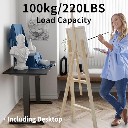 TIQLAB Electric Standing Desk, Adjustable Height Stand up Desk, 55 * 28 Inches Sit Stand Home Office Table with Splice Board, Black