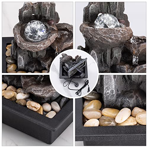 Tabletop Fountain Rotating Ball Rock Waterfall Fountain Office Tabletop Fountains For Home Office Decor Includes Many Natural River Rocks Decorated With Colorful Lights And Rolling Ball #TOP3