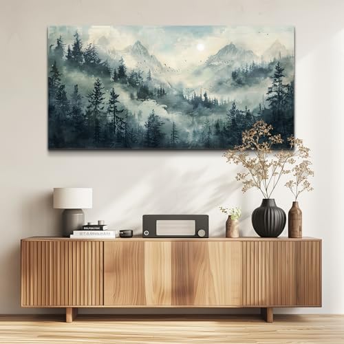 KELIYUAN Modern Large Canvas Print Wall Art Misty Forest Landscape Painting Home Decoration Natural Landscape Artwork Picture Living Room Bedroom Office Wall Decoration Ready To Hang 24x48 Inches