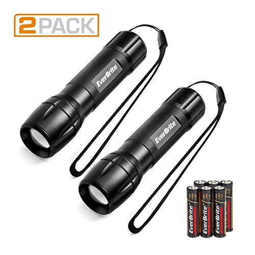 EverBrite Lampe Torche LED Puissante 2 Pièces - Lampe de Poche avec 3 Modes d’éclairage Haut lumen, Zoomable, Ultra Puissante pour Camping Cyclisme Randonnée Voyage 6 x AAA Piles Compris