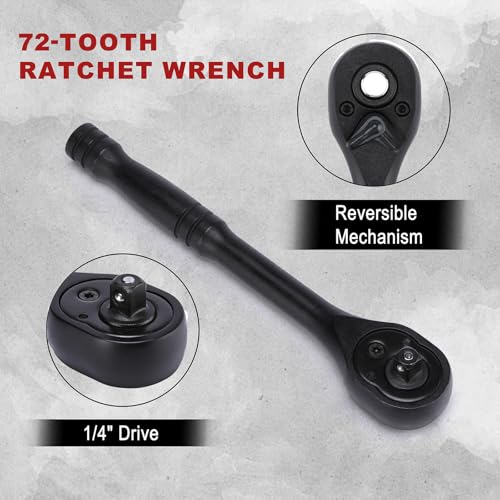 Image of Mayouko 56PCS 1 /4 Inch Drive Impact Socket Wrench Set, SAE /Metric, Deep /Shallow, 6 Point, CR-V, 5 /32 Inch - 9 /16 Inch, 4mm - 15mm, 72 Teeth Ratchet Handle, With Extensions, Adapters, Universal Joint