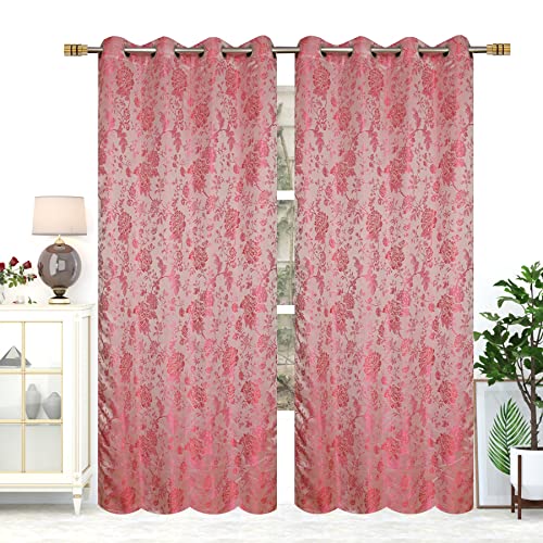 Image of FRESH FROM LOOM Room Darkening Door Curtains 12 Feet Long,Big Window Curtain Premium Polyester Rod Pocket Weaved Parda|Modern Parde for Living Room Bedroom|Home Office Jacquard Screens(Pink,12ft,1pc)
