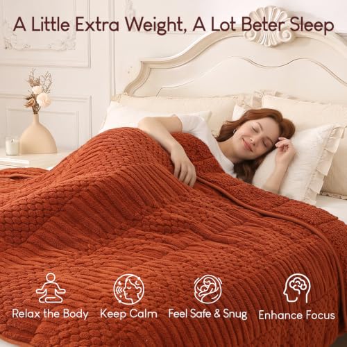 Image of Cottonblue Sherpa Fleece Weighted Blanket 15 lbs for Adults Queen Size, Soft Fuzzy Jacquard Weighted Blankets Throw 60 inch x 80 inch for Sleep Relax, Cozy Warm Knitted Heavy Blanket for Bed Sofa, Orange