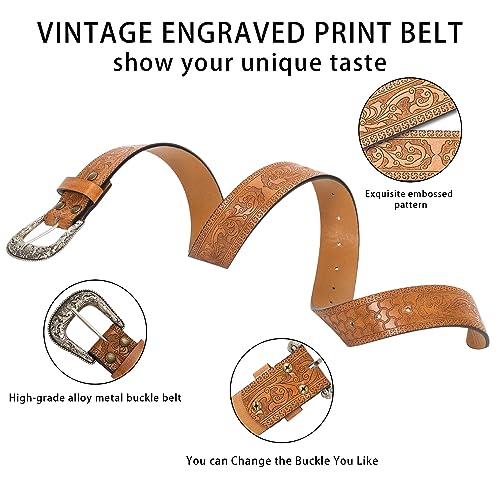Image of Western-Leather-Belts-Women Vintage Waist-Belts with Hollow Out Flower
