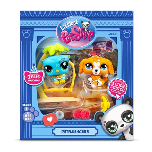 BANDAI Littlest Pet Shop Pack PETFLUENCERS Amigos ao pôr-do-sol BF00561 inclui 2 animais de estimação, 4 acessórios, 1 fundo, 1 cartão de colecionador, 1 código virtual, geração 7, 4 anos +