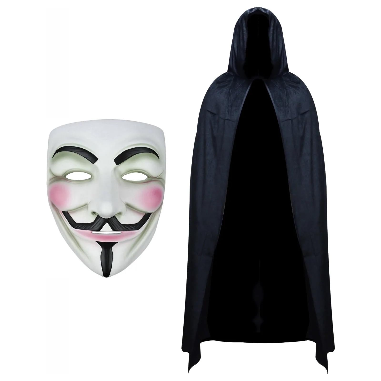 RockParty Anonymous Guy Fawkes Gun Powder Plot Mask Hooded Cape Fancy Dress Halloween Set Black