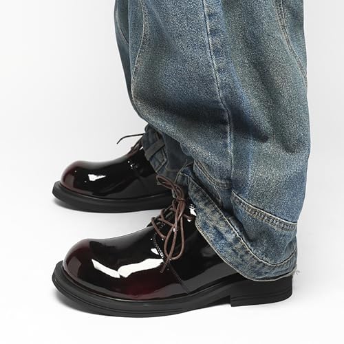 Men's Patent Leather Lace Up Platform Oxfords Classic Round Toe Derby Dress Shoes for Business Wedding Tuxedo Formal4