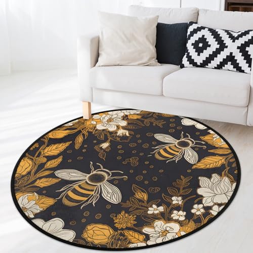 Tapete redondo con diseño floral, 3 pies de diámetro miniatura 1