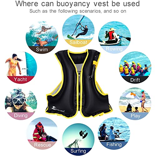 APPMOO Gilet de plongée avec Tuba Gilet de flottaison Gonflable pour Adultes, Gilet de flottabilité pour Kayak, Gilet de flottabilité Portable, Surf, Natation, plongée (pour 80 à 100 kg) - Image 8