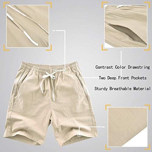 Ltifone Mens Casual Shorts Elastic Waist 7" Inseam With Drawstring Slim Fit Summer Pants With Pockets Khaki #TOP2