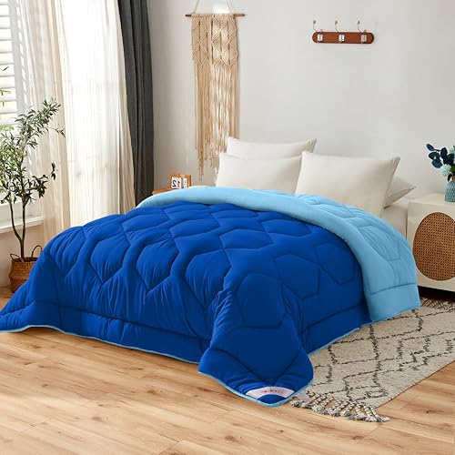 NOVOTEXTIL Edredón Cama 105 (200x260), Relleno Nórdico de Fibra 350 g/m² - Edredón Nórdico Bicolor Invierno Suave, Ligero, Reversible y Transpirable (Marino/Báltico)